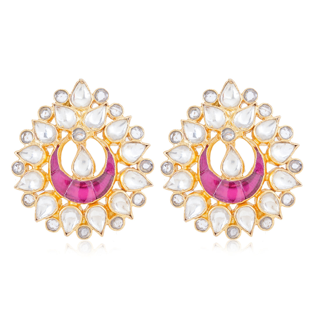 925 Red Chandbali Polki Gold plated Silver Earring