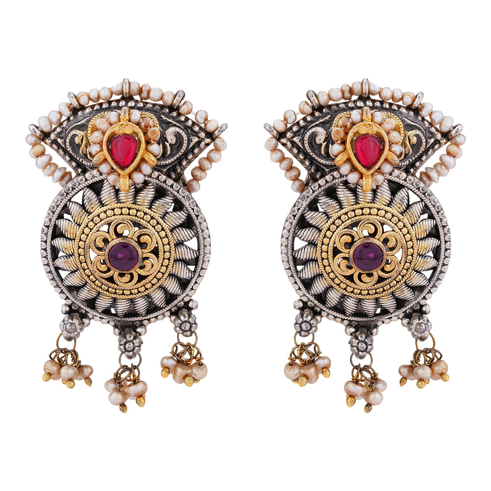 925 Red Pearl Dual Tone Sterling Silver Earring