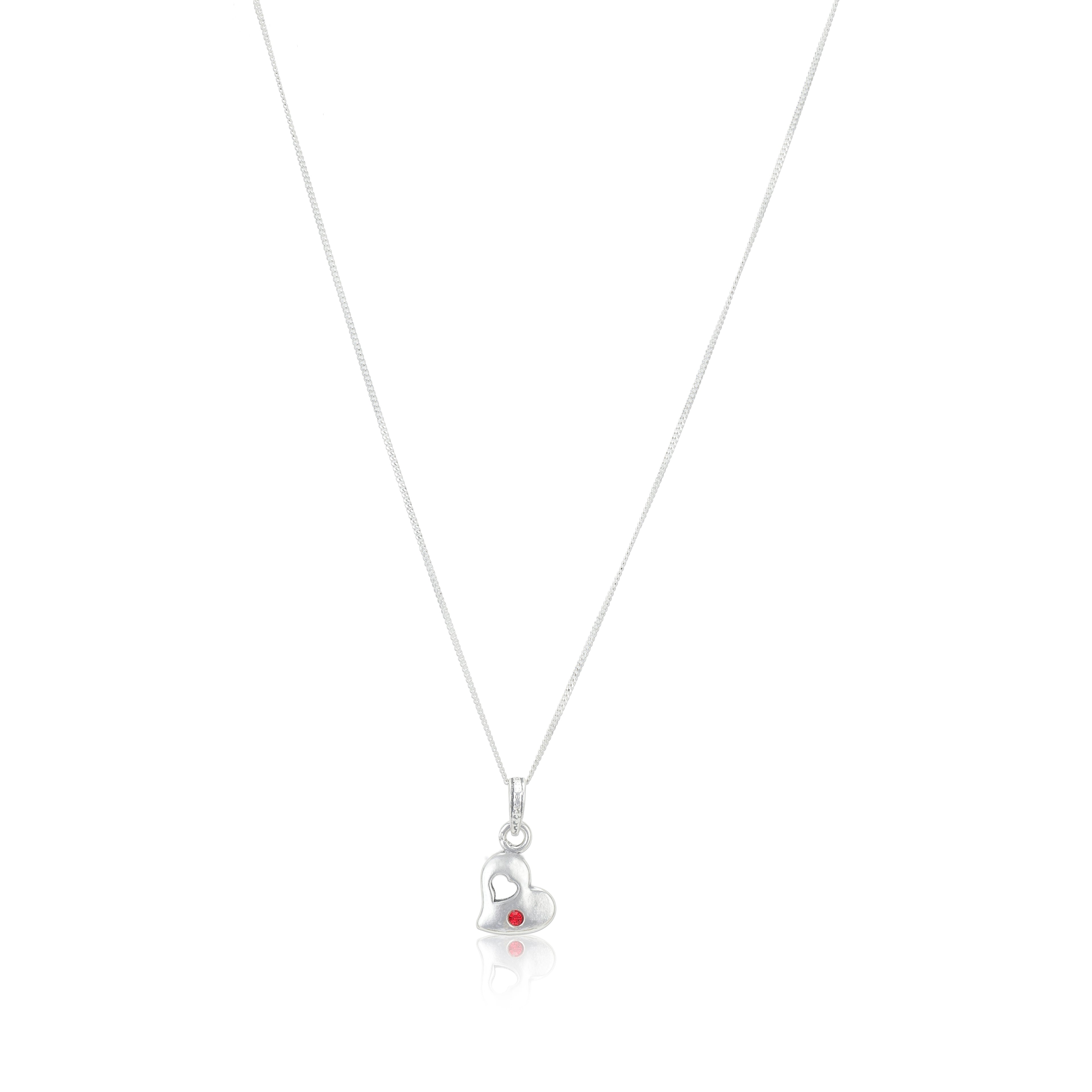 925 Red Pointed Heart Rhodium Plated Chain Pendants
