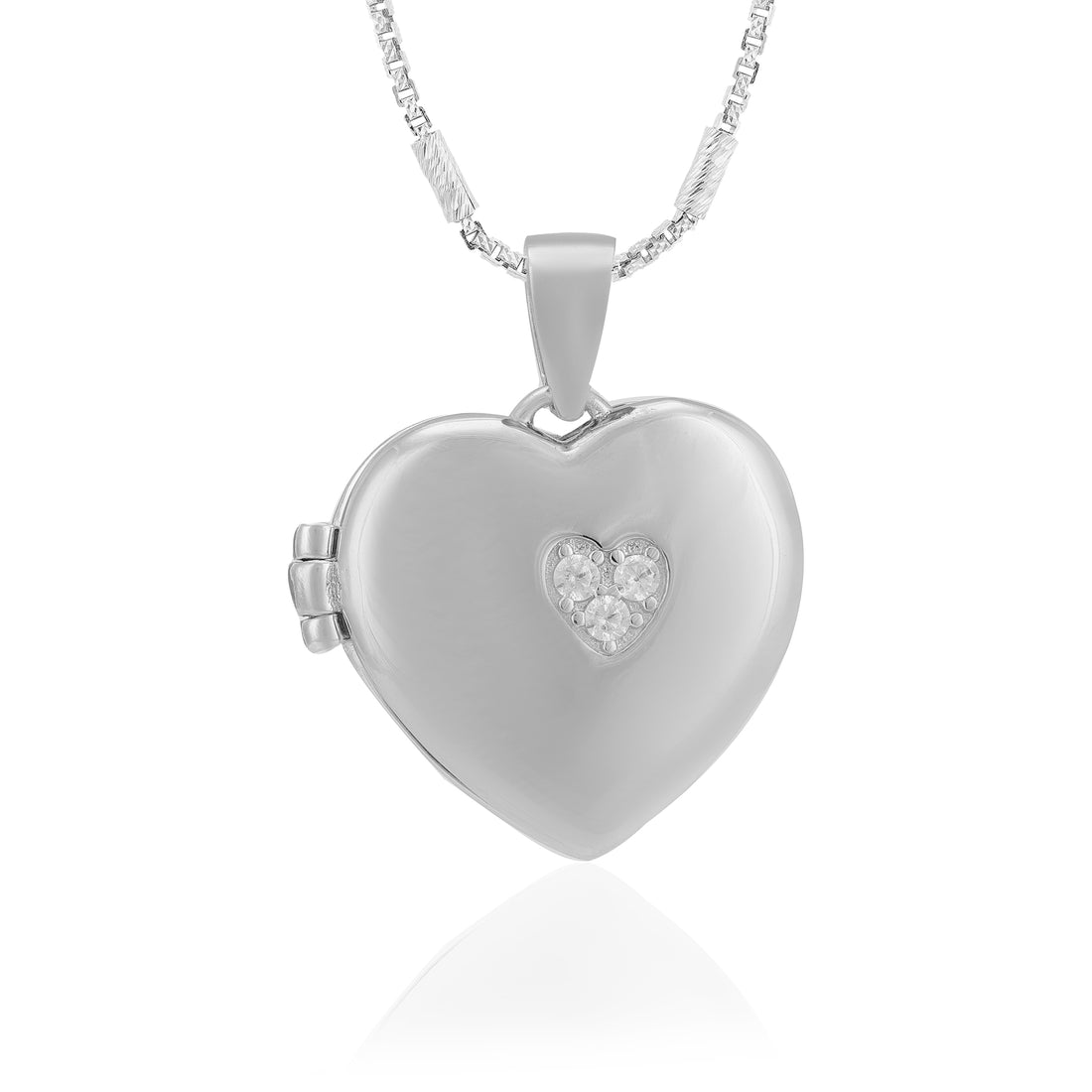 Refined Rhodium Plated Subtle Stone Locket Pendants