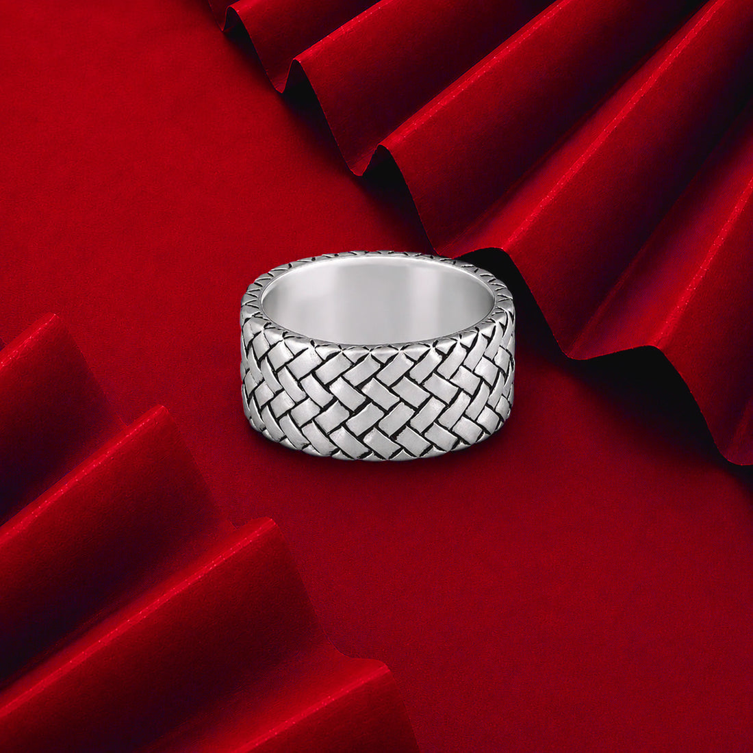 925 Rhodium Classic Herringbone Ring