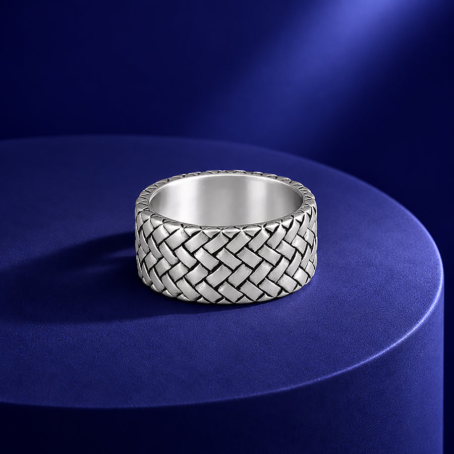 925 Rhodium Classic Herringbone Ring
