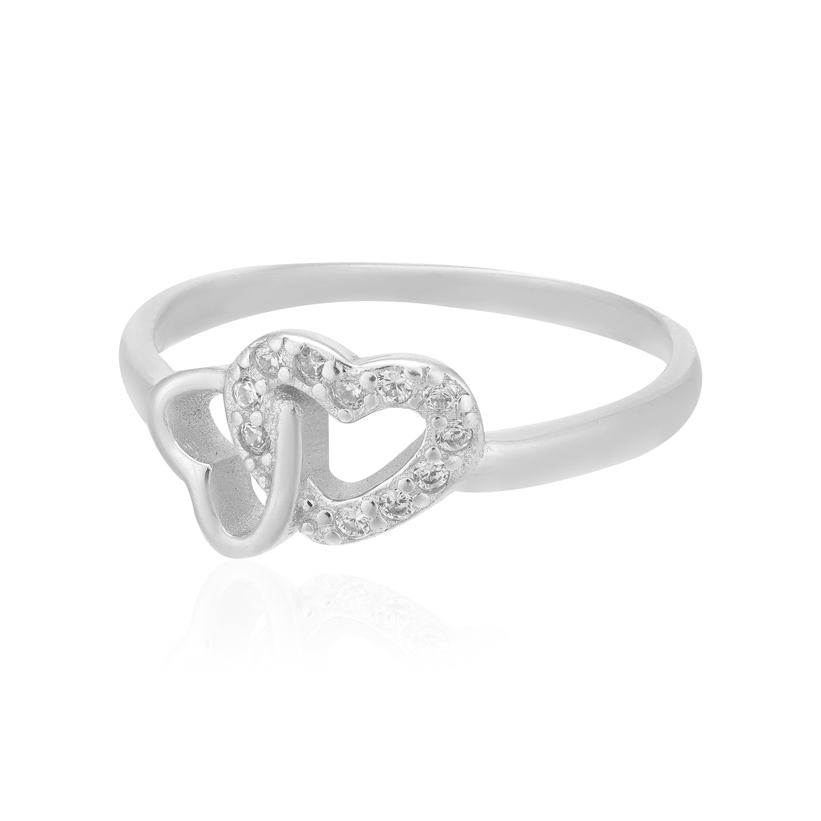 925 Rhodium Contrasting Heart Pair Ring