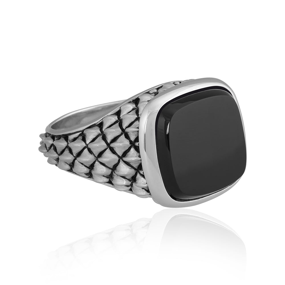 925 Rhodium Elegant Black Ring