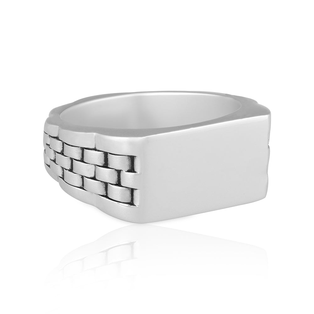 925 Rhodium Enclosed Brick Ring