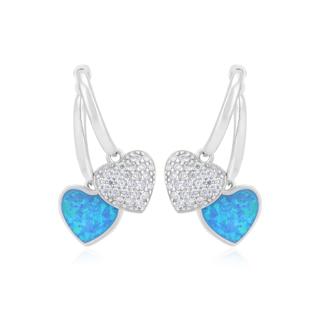 Rhodium Plated Blue Enamel Heart with Crystalized Accents Studs