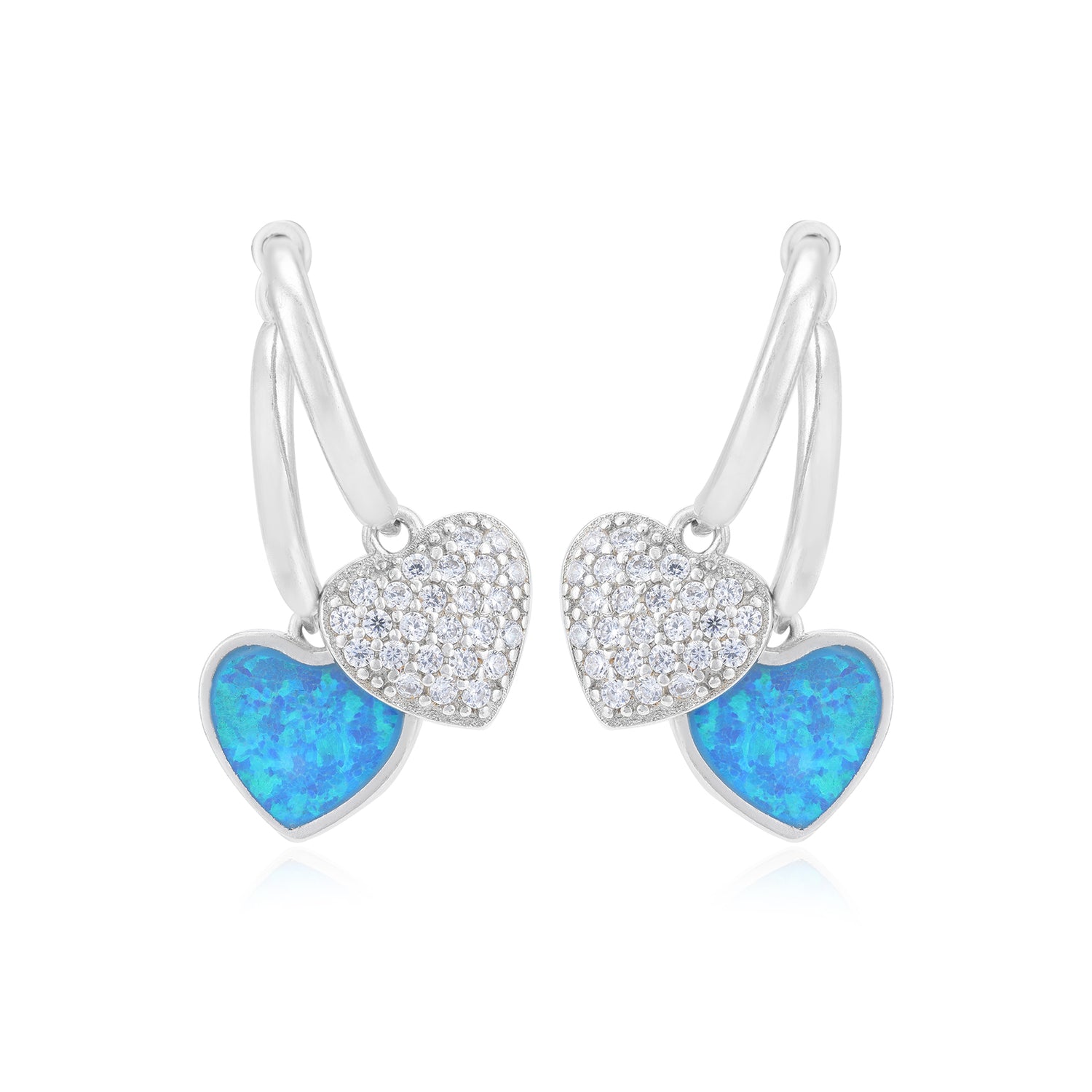 Rhodium Plated Blue Enamel Heart with Crystalized Accents Studs