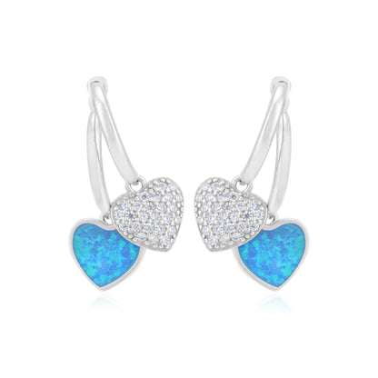 Rhodium Plated Blue Enamel Heart with Crystalized Accents Studs