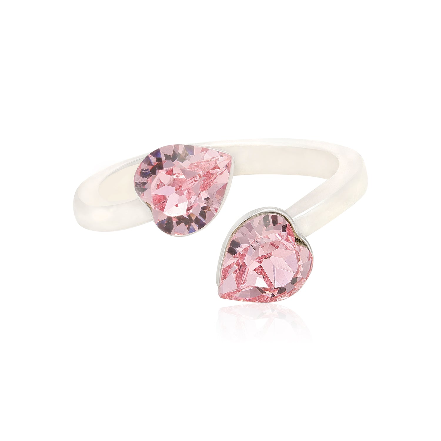 Rhodium Plated Cherished Pink Hearts Rings