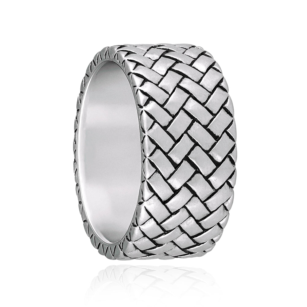 925 Rhodium Plated Classic Herringbone Ring