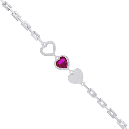 925 Rhodium Red Centered Triple Heart Bracelets