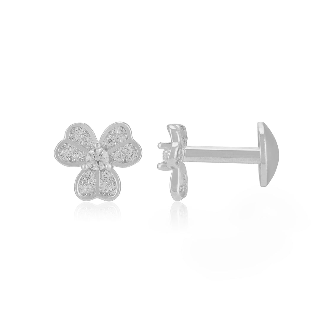 925 Rhodium Sterling Silver Petal Heart Earrings for Women