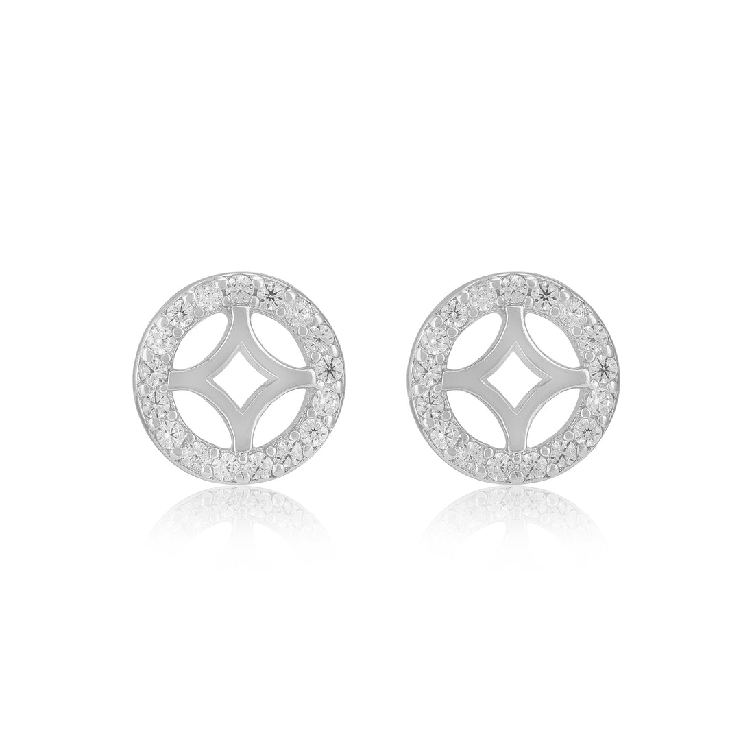 925 Rhodium Sterling Silver Circle Centred Starscape Earrings For Women