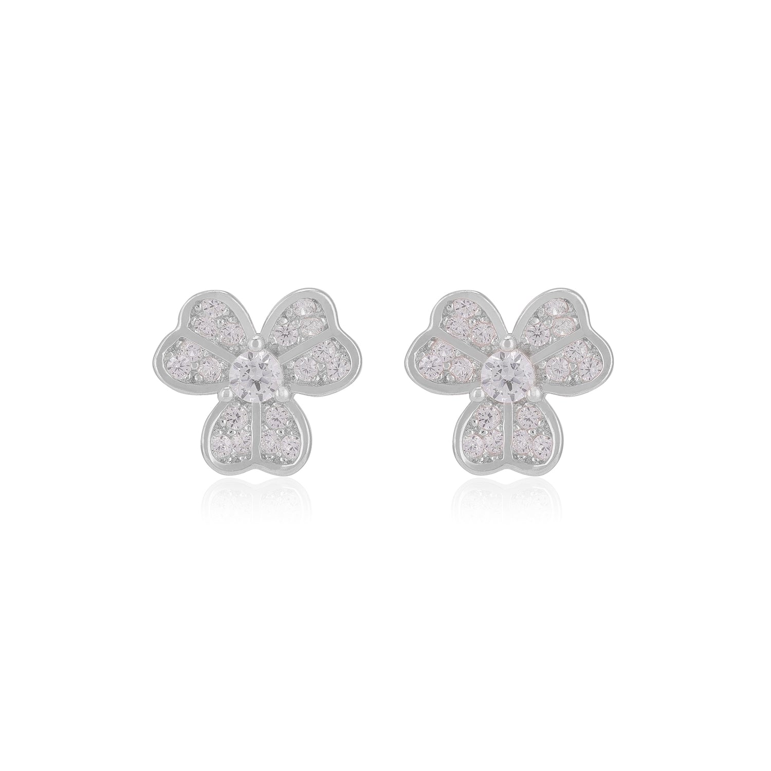 925 Rhodium Sterling Silver Petal Heart Earrings for Women