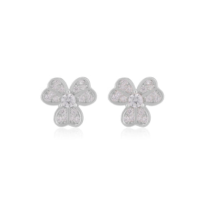 925 Rhodium Sterling Silver Petal Heart Earrings for Women