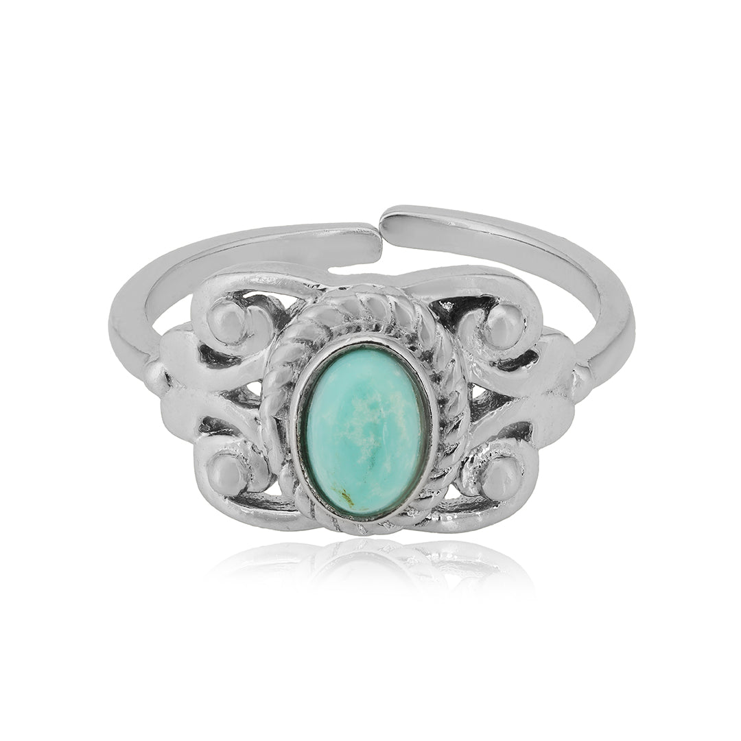 925 Rhodium Turquoise Blue Sterling Silver Ring