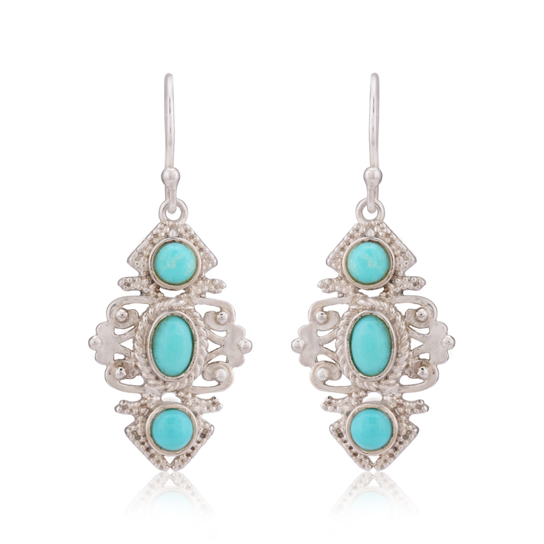 925 Rhodium Turquoise Sterling Silver Gold Plated Earring