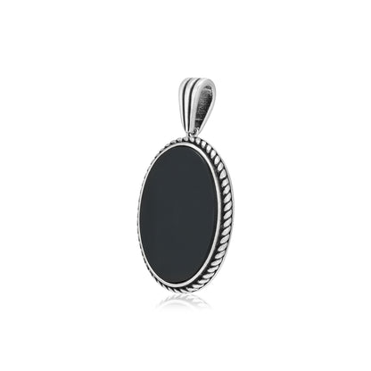 925 Rope Edge Oval Black Agate Oxidised Pendant