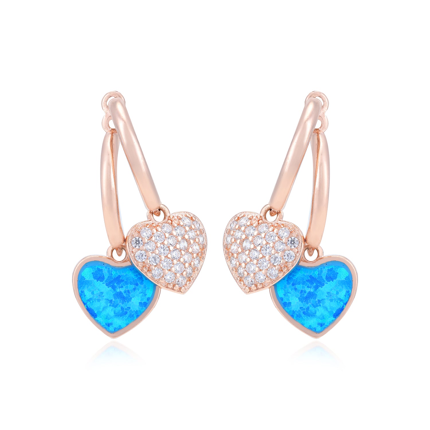 Rose Gold Plated Blue Enamel Crystallised Hearts Studs