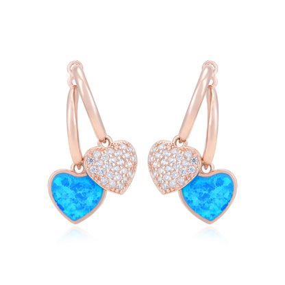 Rose Gold Plated Blue Enamel Crystallised Hearts Studs