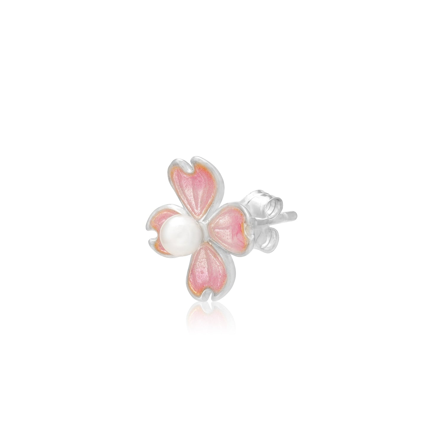 Rose Tinted Rhodium Plated Clover Flower Rhodium Plated Studs
