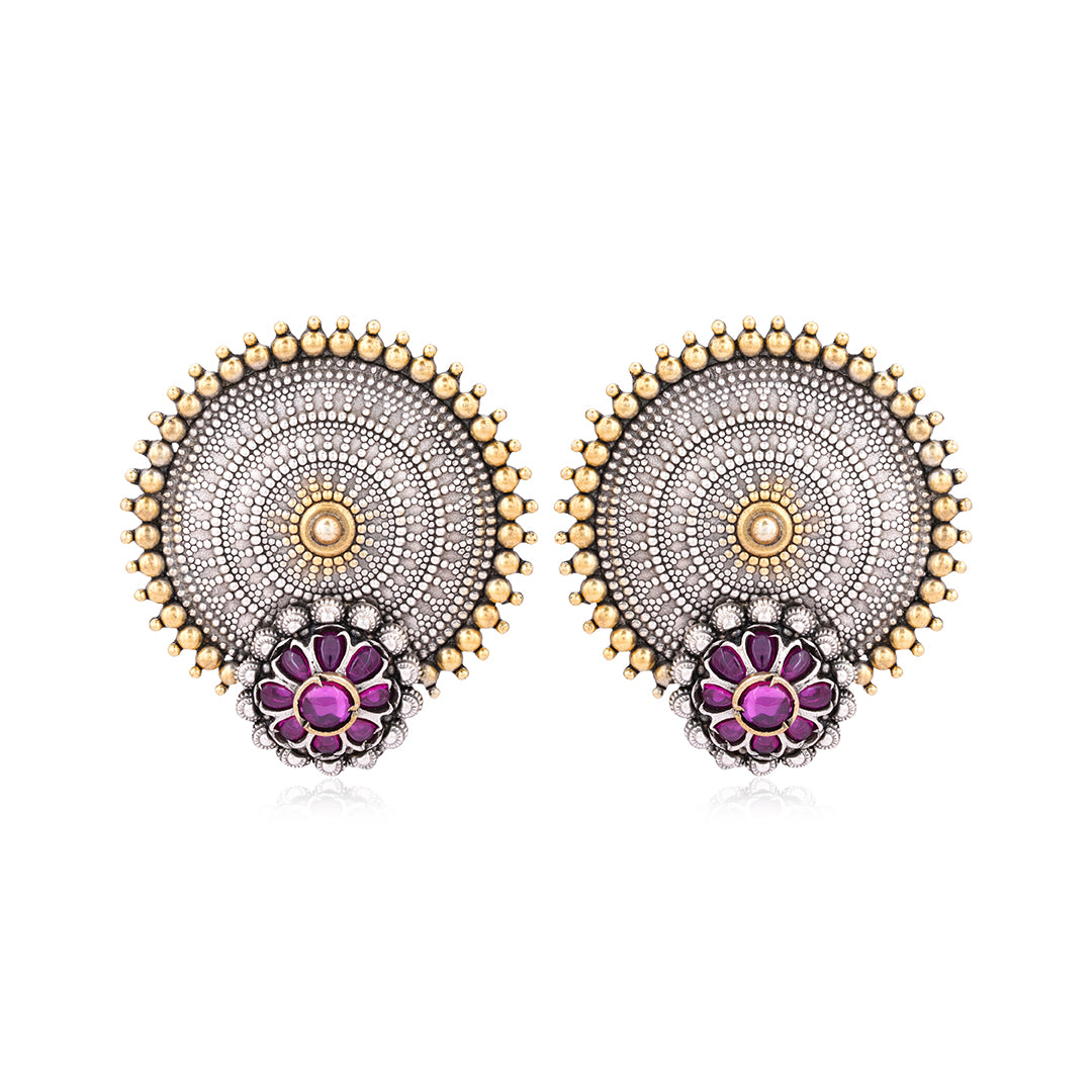 925 Round Shape Floral Sterling Silver Stud