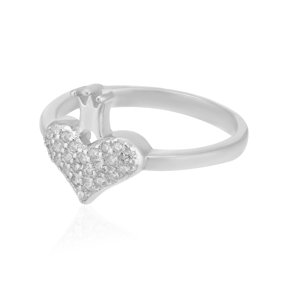 925 Royal Heart Rhodium Plated Crown Embellishment Ring