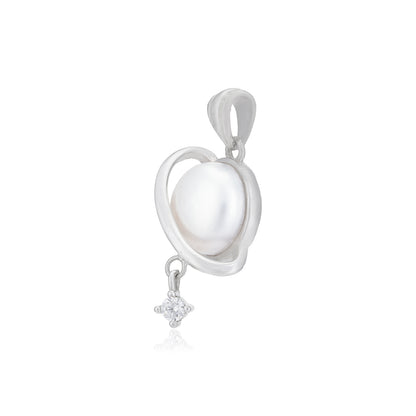 925 Saturn Pearl Rhodium Stone Drop Pendant 
