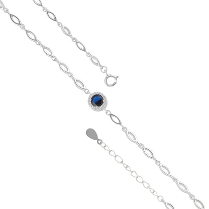 925 Sterling Silver September Month Circle Blue Sapphire Birthstone Bracelet For Women