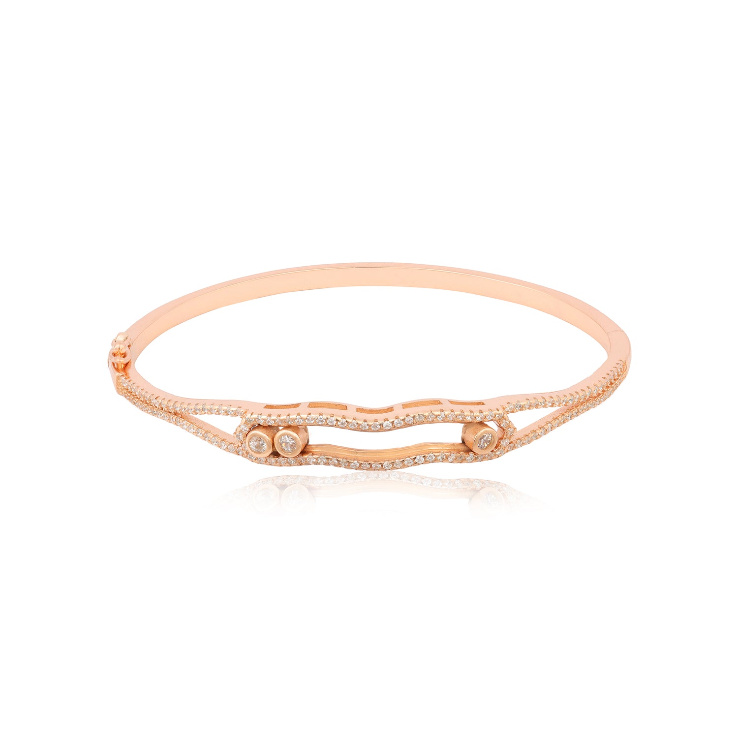 925 Serenity Wave Rose Gold Plated Kada 
