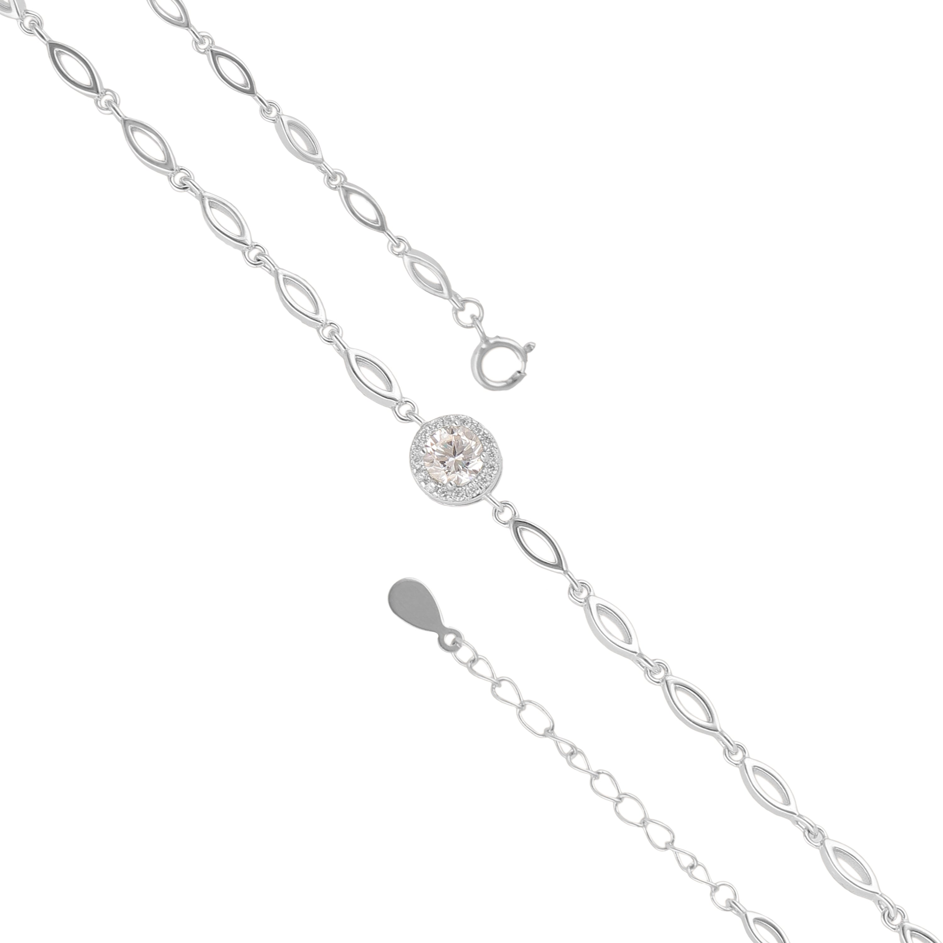 925 Sterling Silver April Month Circle Diamond Birthstone Bracelet For Women