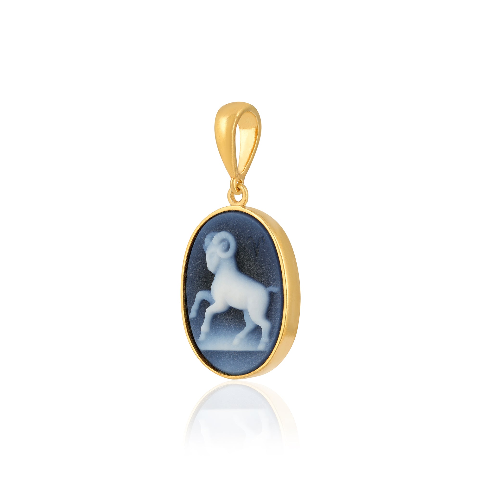 925 Sterling Silver Aries Zodiac Agate Gold Plated Pendant for Men and Women