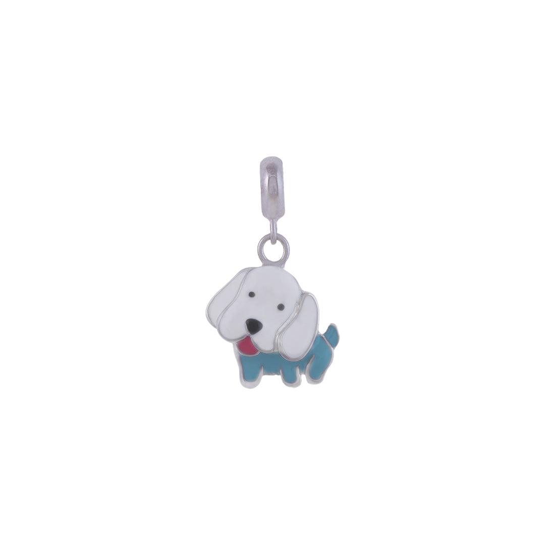 925 Sterling Silver Blue Puppy Rhodium Plated Pendant For Kids