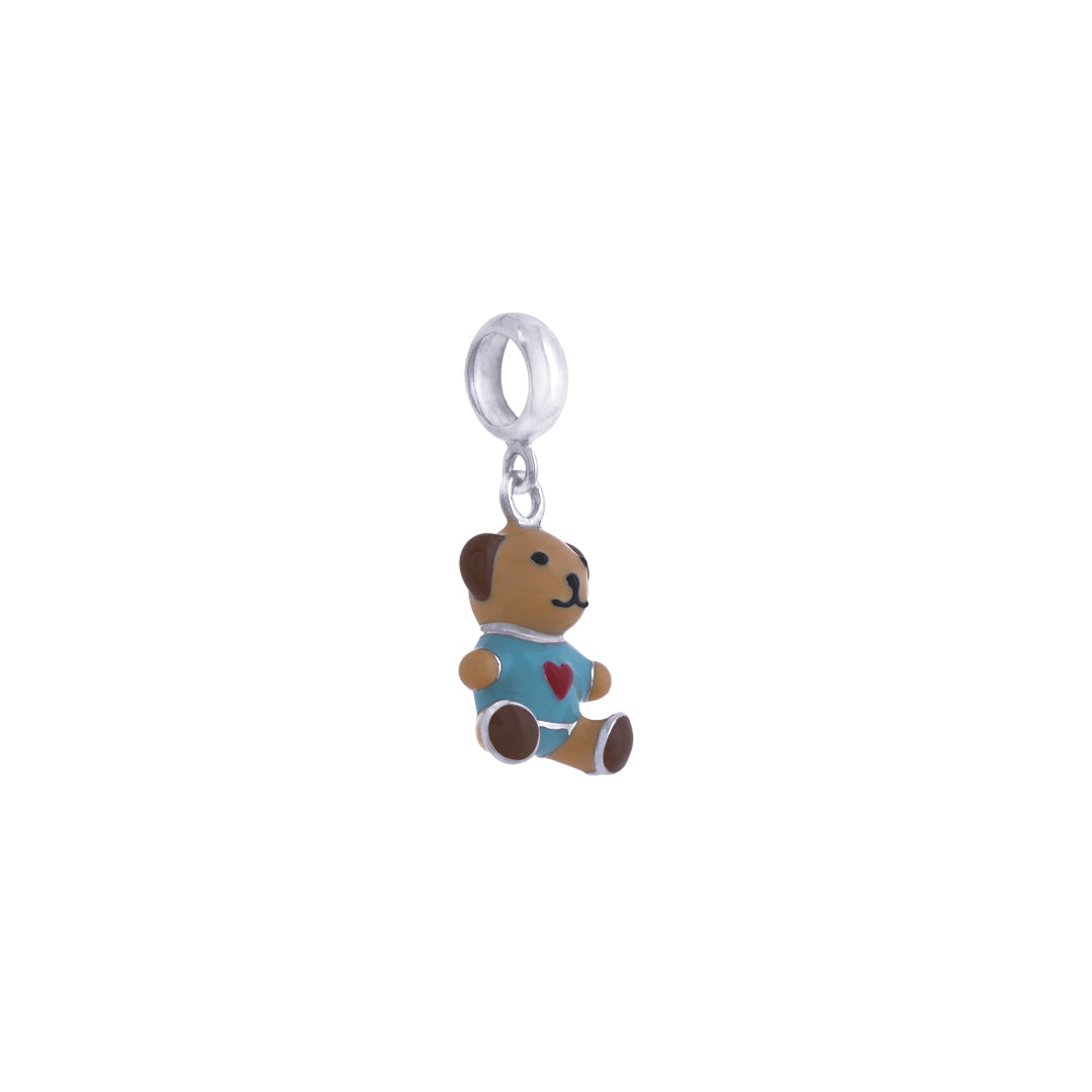 925 Sterling Silver Blue Teddy Bear Rhodium Plated Pendant For Kids
