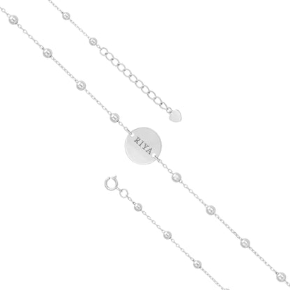 925 Sterling Silver Circle Charm Beads Engravable Bracelet For Women