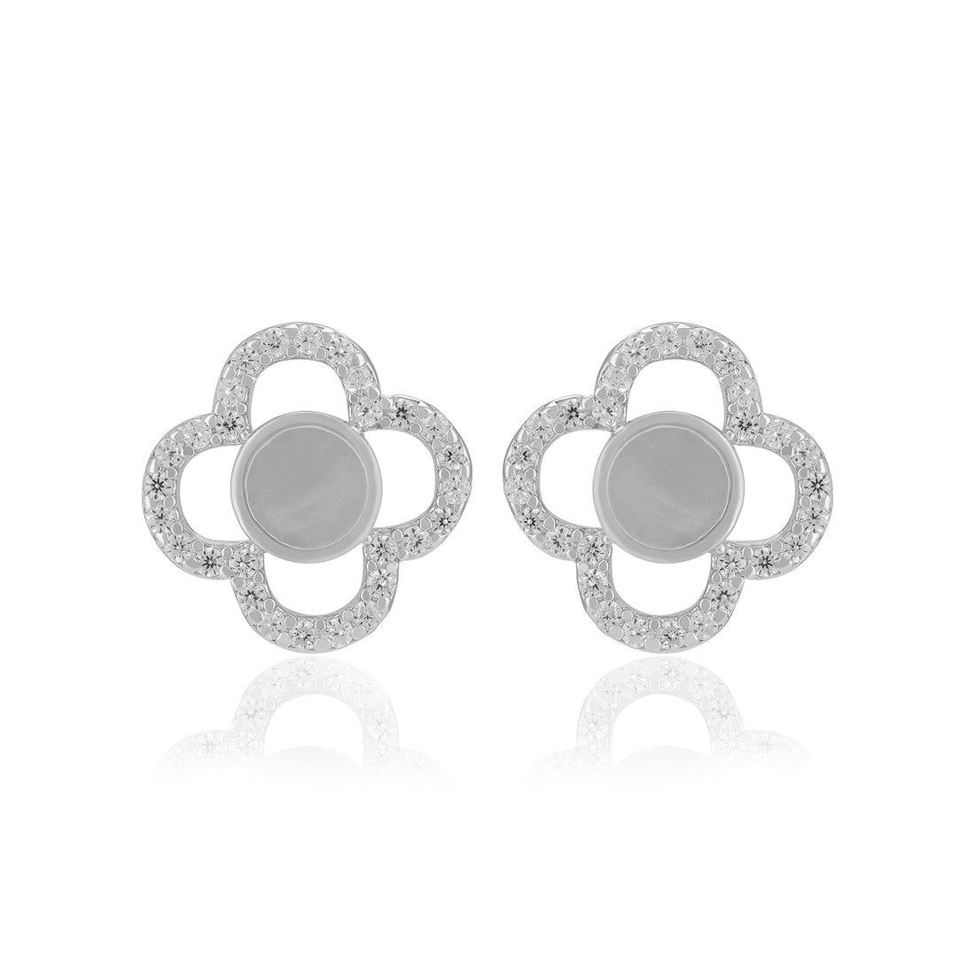 925 Sterling Silver Clover Pearl Centre Earrings For Women