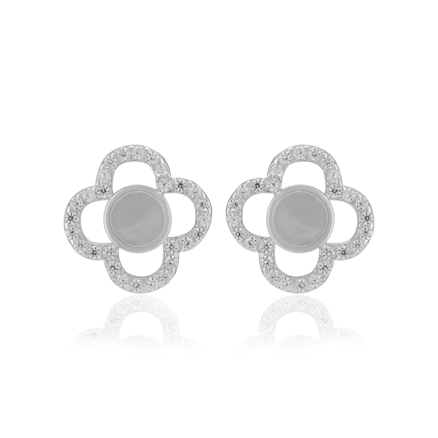 925 Sterling Silver Clover Pearl Centre Earrings For Women