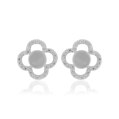 925 Sterling Silver Clover Pearl Centre Earrings For Women