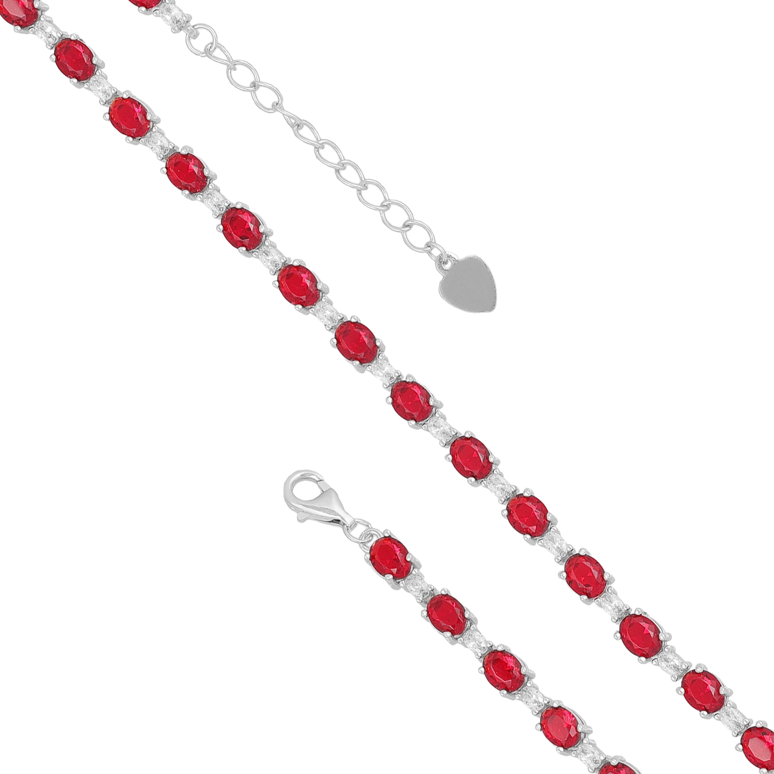 925 Sterling Silver Crimson Red Beads Rhodium Plated Bracelet For Women