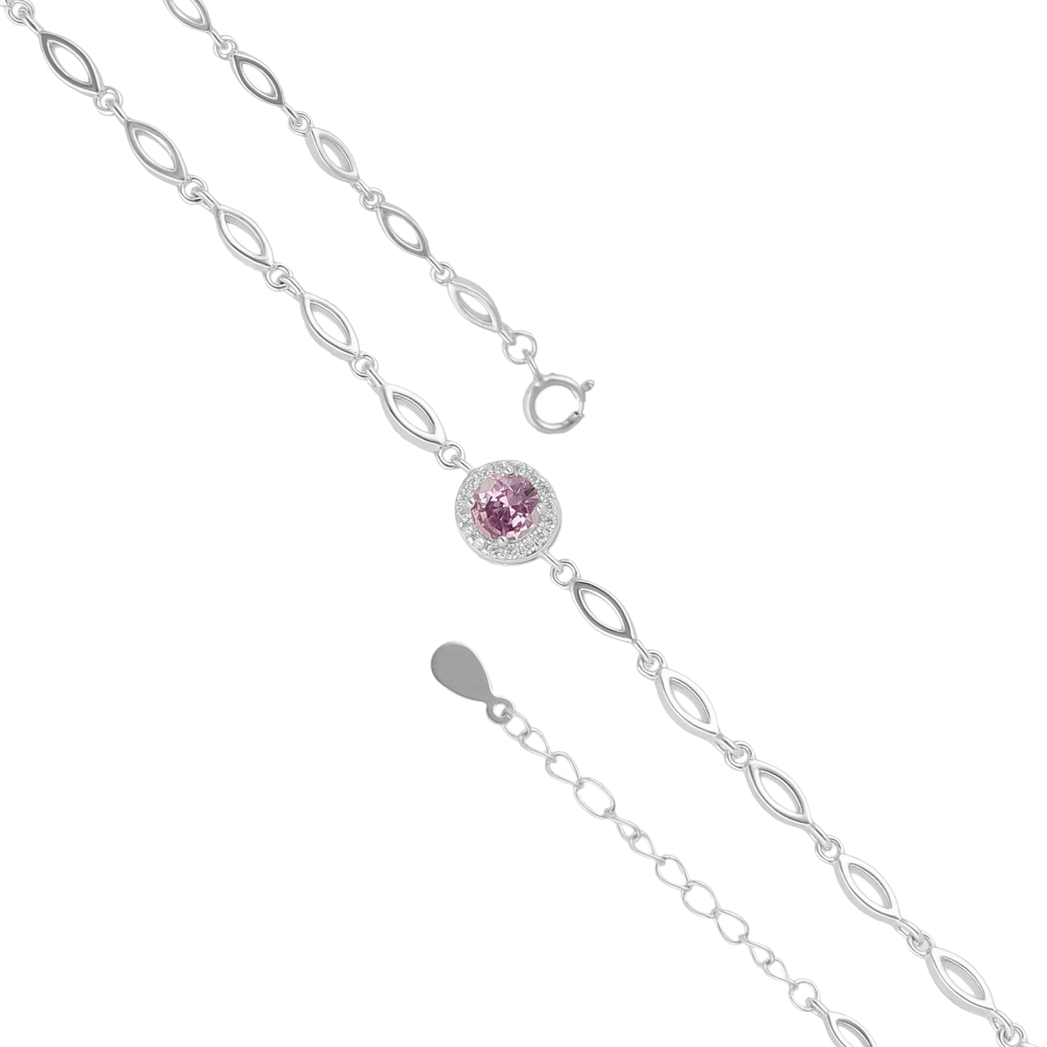 925 Sterling Silver February Month Circle Amethyst Birthstone Bracelet For Women