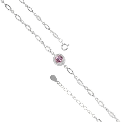 925 Sterling Silver February Month Circle Amethyst Birthstone Bracelet For Women