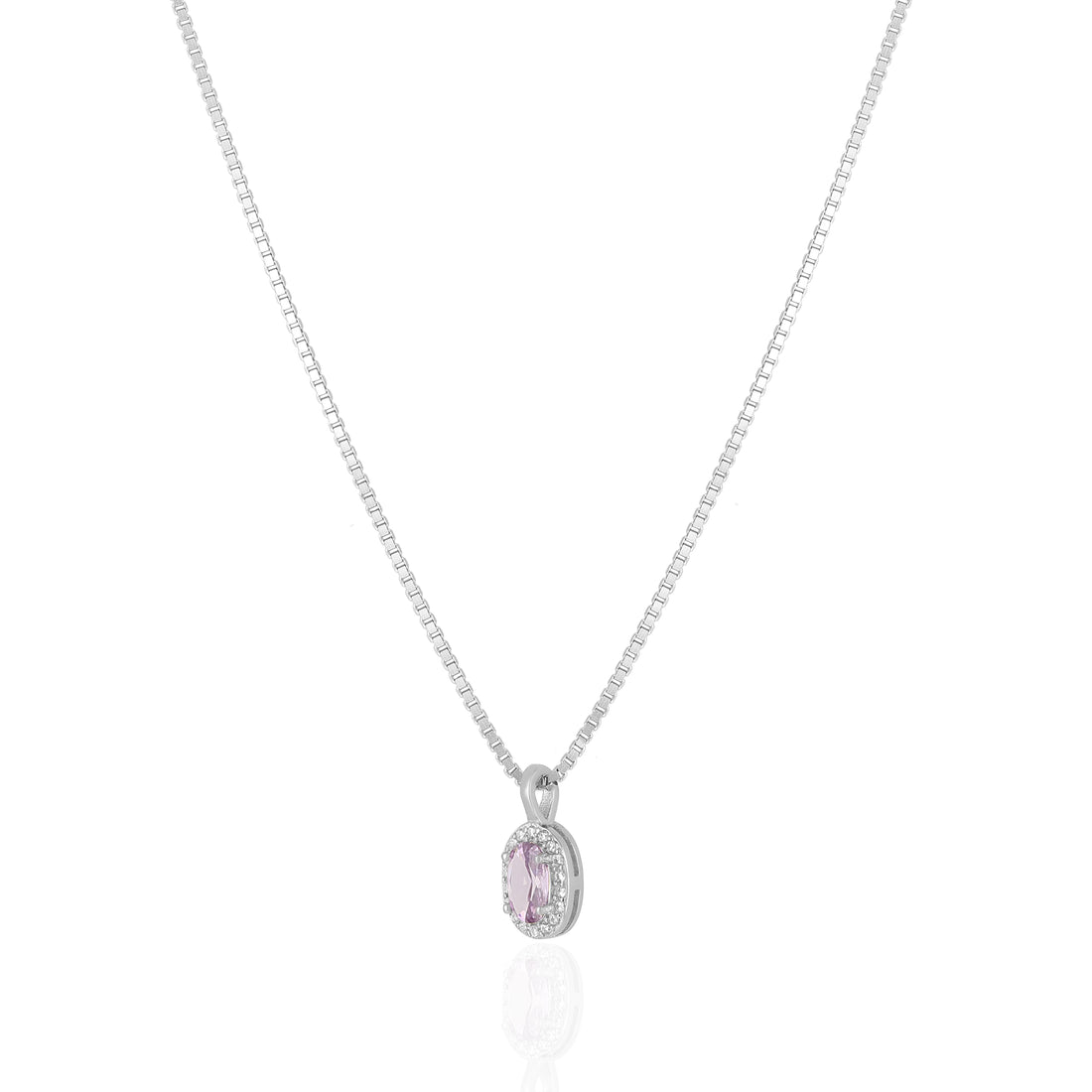 925 Sterling Silver February Month Circle Amethyst Birthstone Chain Pendant For Women