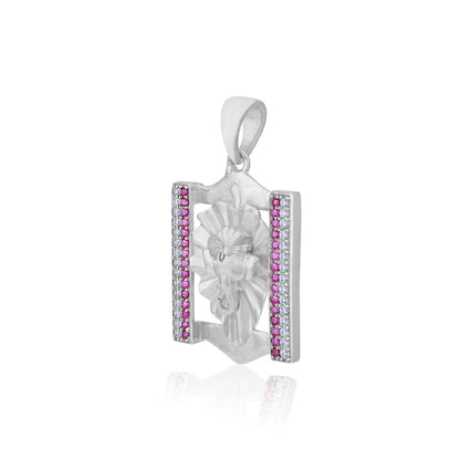 925 Sterling Silver Floral Ganesha Center Ruby Frame Rhodium Plated Pendant for Women