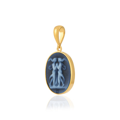 925 Sterling Silver Gemini Zodiac Agate Gold Plated Pendant for Men and Women