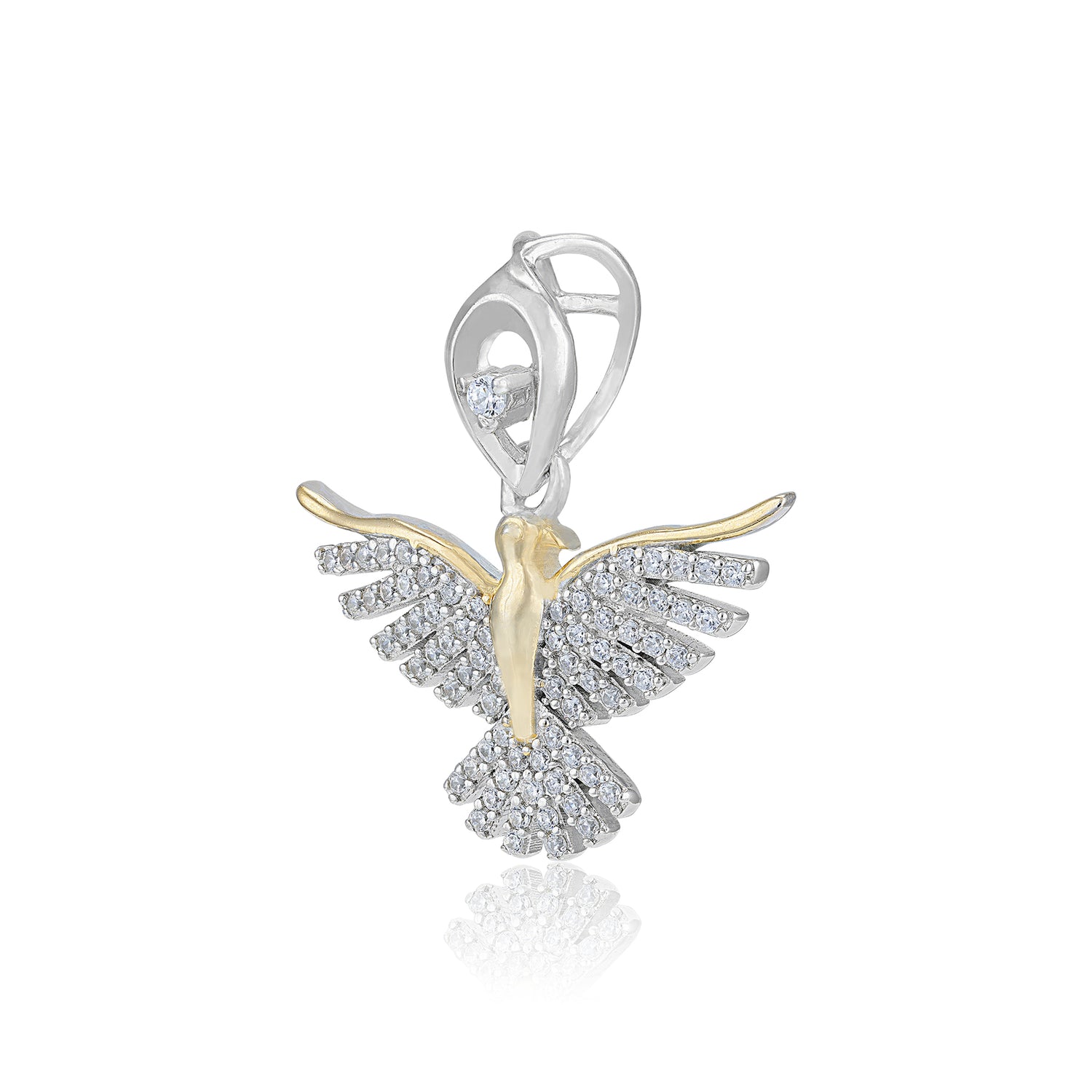 925 Sterling Silver Gold-Plated Feather Spread Flying Bird Pendant for Women