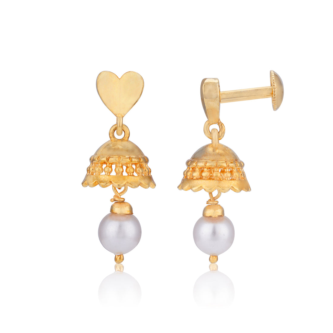 925 Sterling Silver Gold Plated Dome and Drop Pearl Earrings for Women