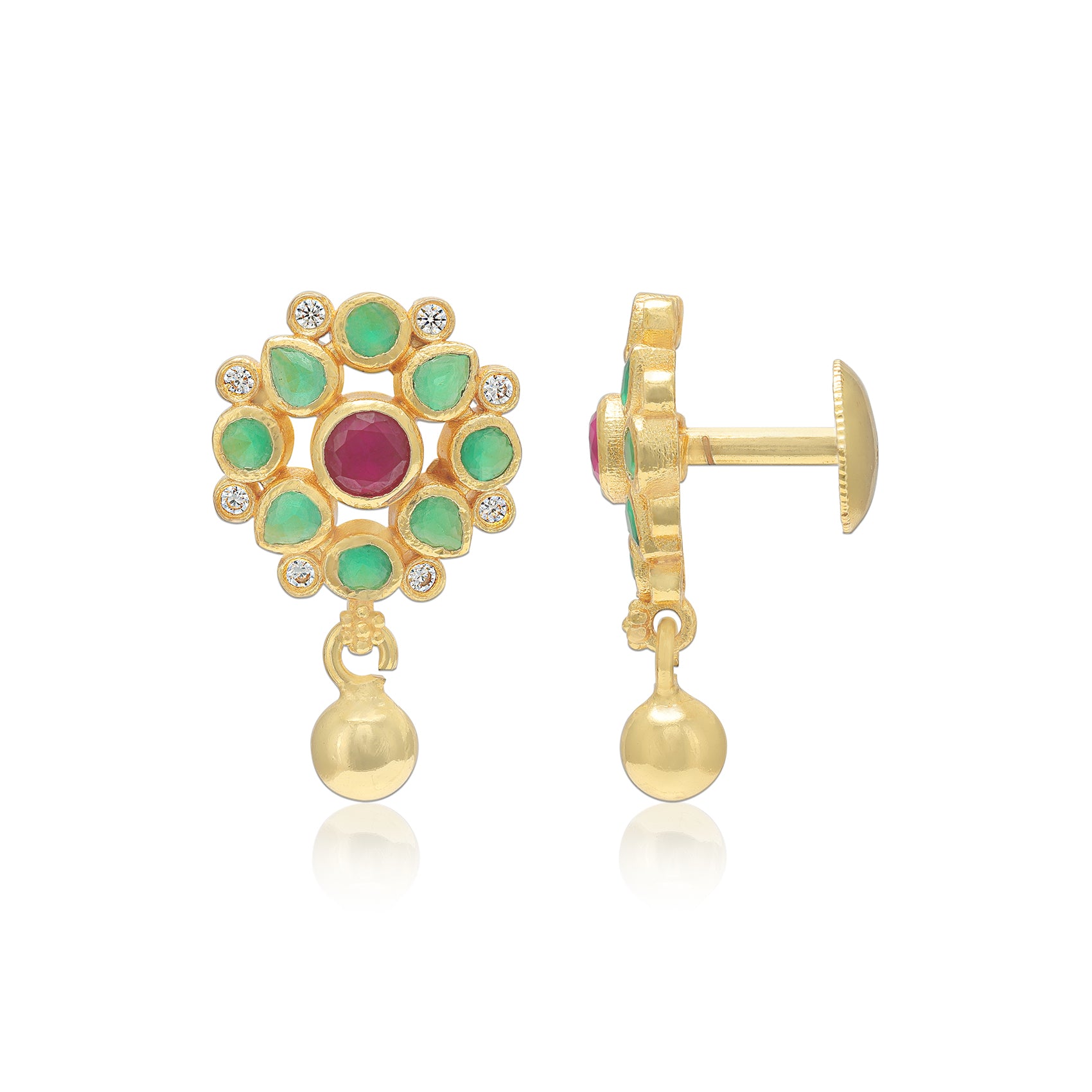 925 Sterling Silver Gold Traditional Green Stone Gold Drop Earrings For Women