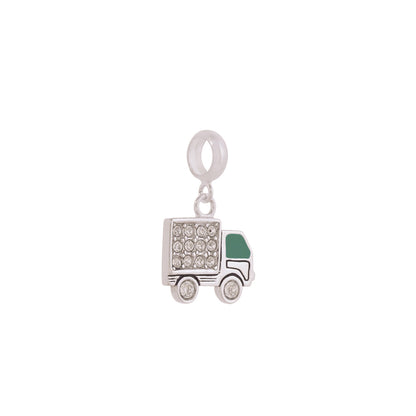 925 Sterling Silver Green Mini Truck Rhodium Plated Pendant For Kids 
