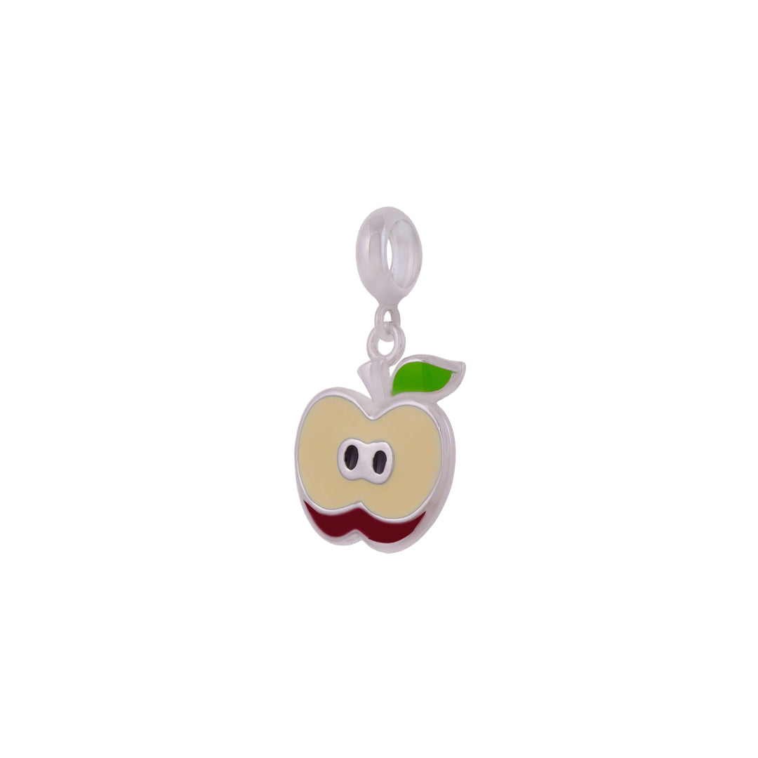 925 Sterling Silver Half Red Apple Rhodium Plated Pendant For Kids