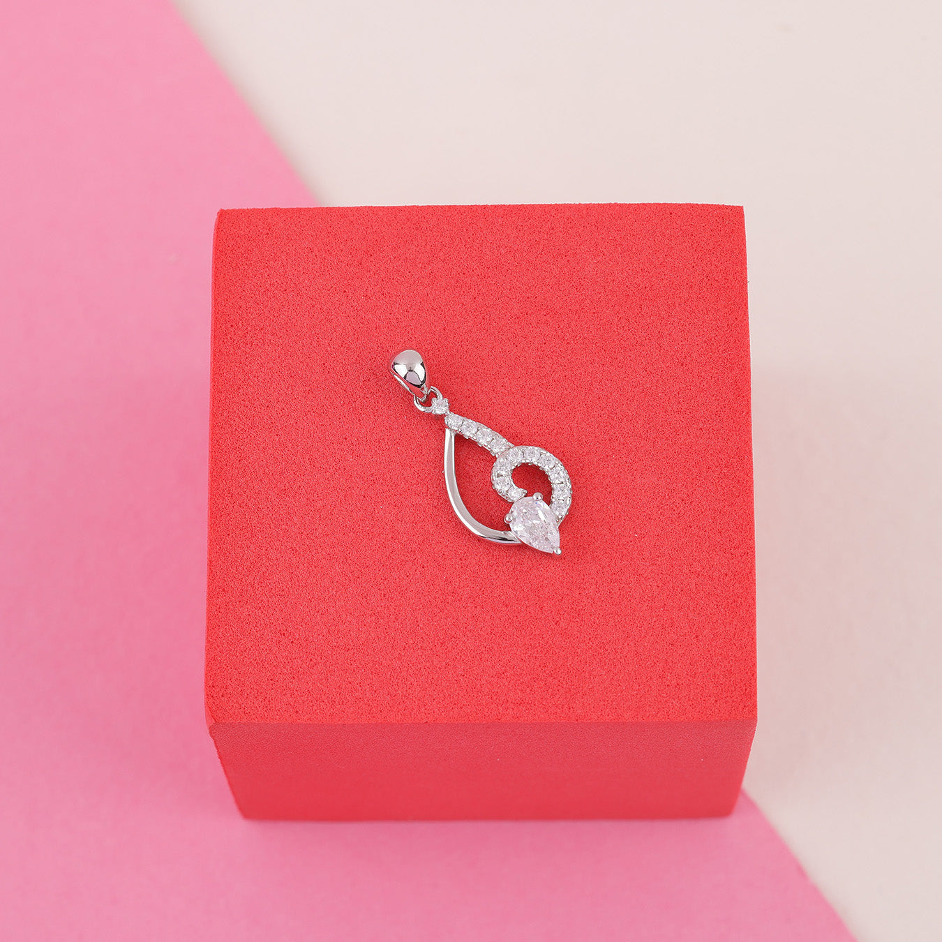 925 Sterling Silver Heart Loop Pear Stone Rhodium Plated Pendant and Earrings Combo Set For Women